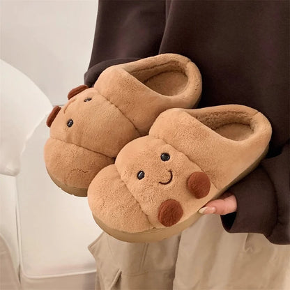 Croissant Face Fleece Platform Slippers