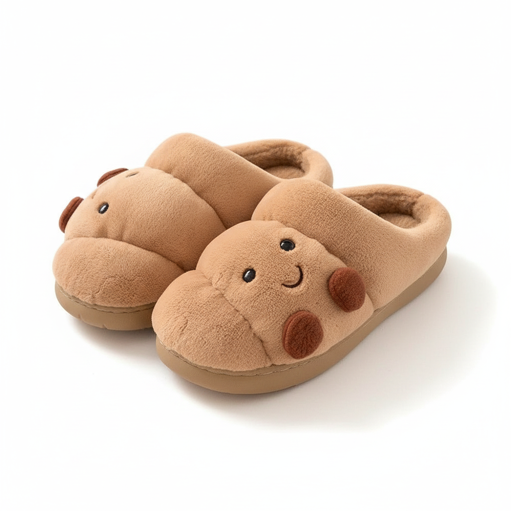 Croissant Face Fleece Platform Slippers