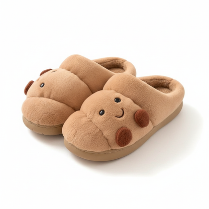 Croissant Face Fleece Platform Slippers